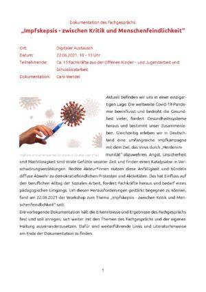 Cover von Dokumentation des Fachgesprächs: "Impfskepsis – zwischen Kritik und Menschenfeindlichkeit"