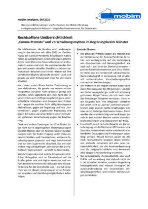 Cover von mobim-analysen, 06/2020 – Rechtsoffene Unübersichtlichkeit. "Corona-Proteste" und Verschwörungsmythen im Regierungsbezirk Münster