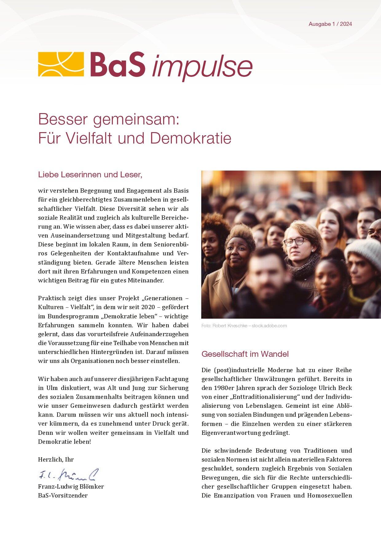 Cover von BaS Impulse 1/2024: Besser gemeinsam: Für Vielfalt und Demokratie