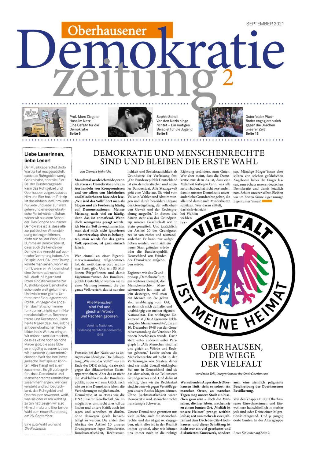 Cover von Oberhausener Demokratiezeitung/2. September 2021