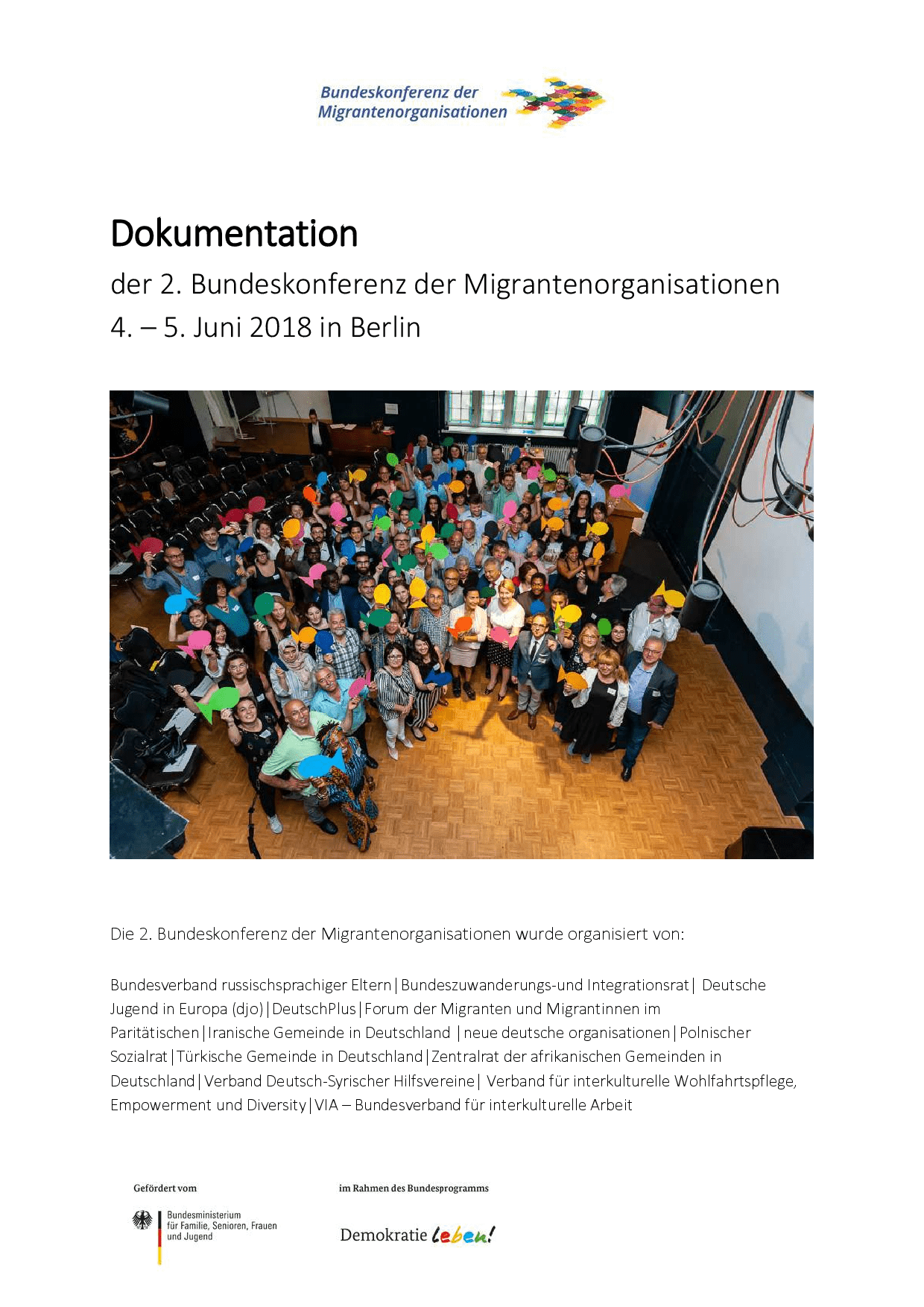 Cover von Dokumentation der 2. Bundeskonferenz der Migrantenorganisationen. 4. – 5. Juni 2018 in Berlin