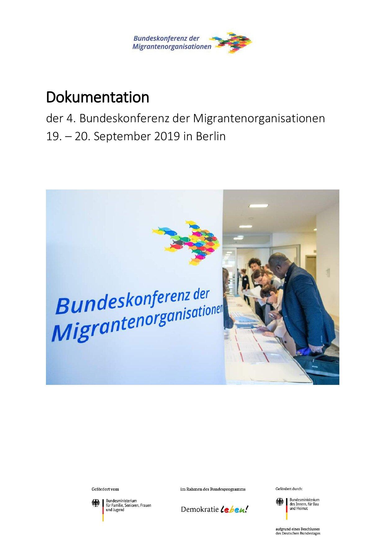 Cover von Dokumentation der 4. Bundeskonferenz der Migrantenorganisationen, 19. – 20. September 2019 in Berlin