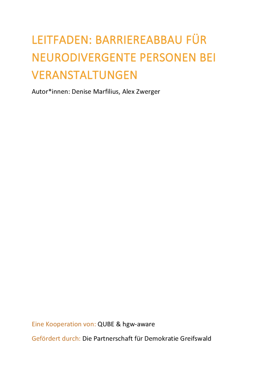 Cover von Leitfaden: Barriereabbau für Neurodivergente Personen bei Veranstaltungen