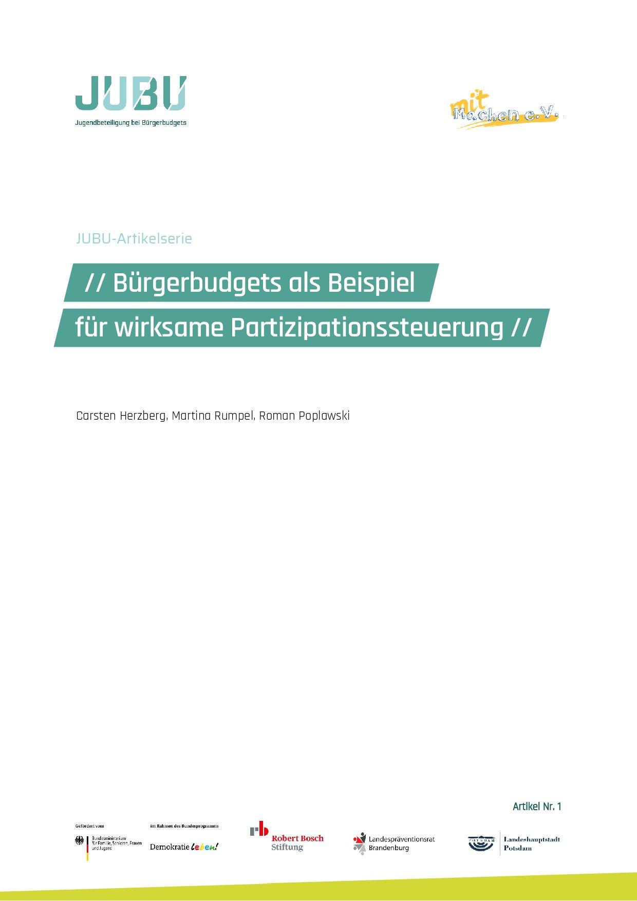 Cover von Bürgerbudgets als Beispiel für wirksame Partizipationssteuerung