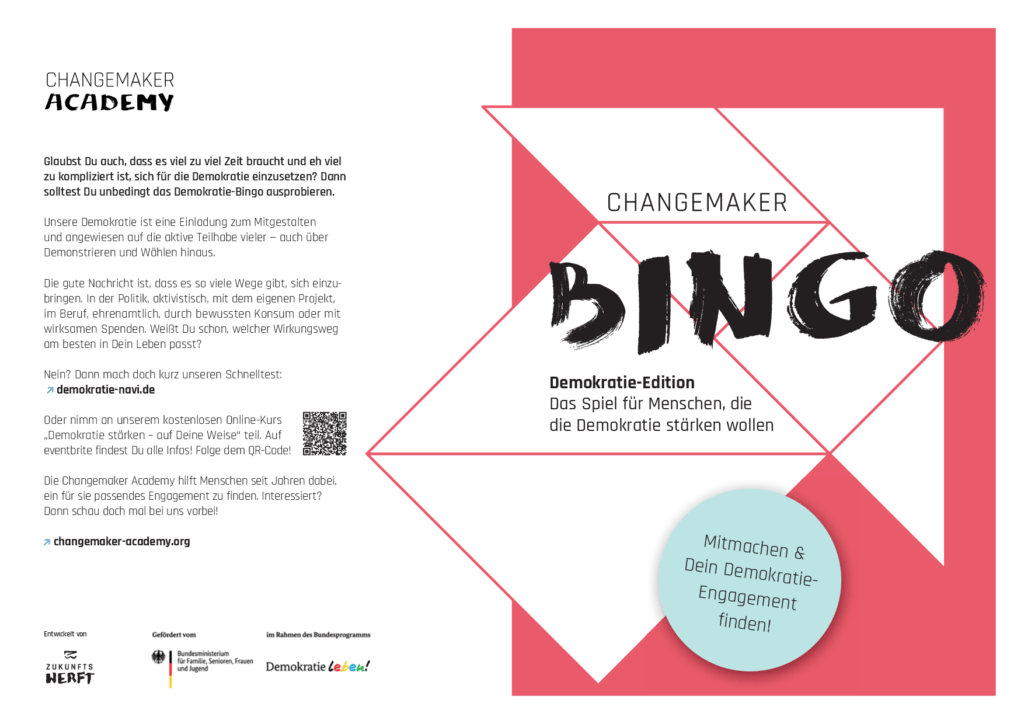 Cover von Changemaker-Bingo. Demokratie-Edition. Das Spiel für Menschen, die die Demokratie stärken wollen