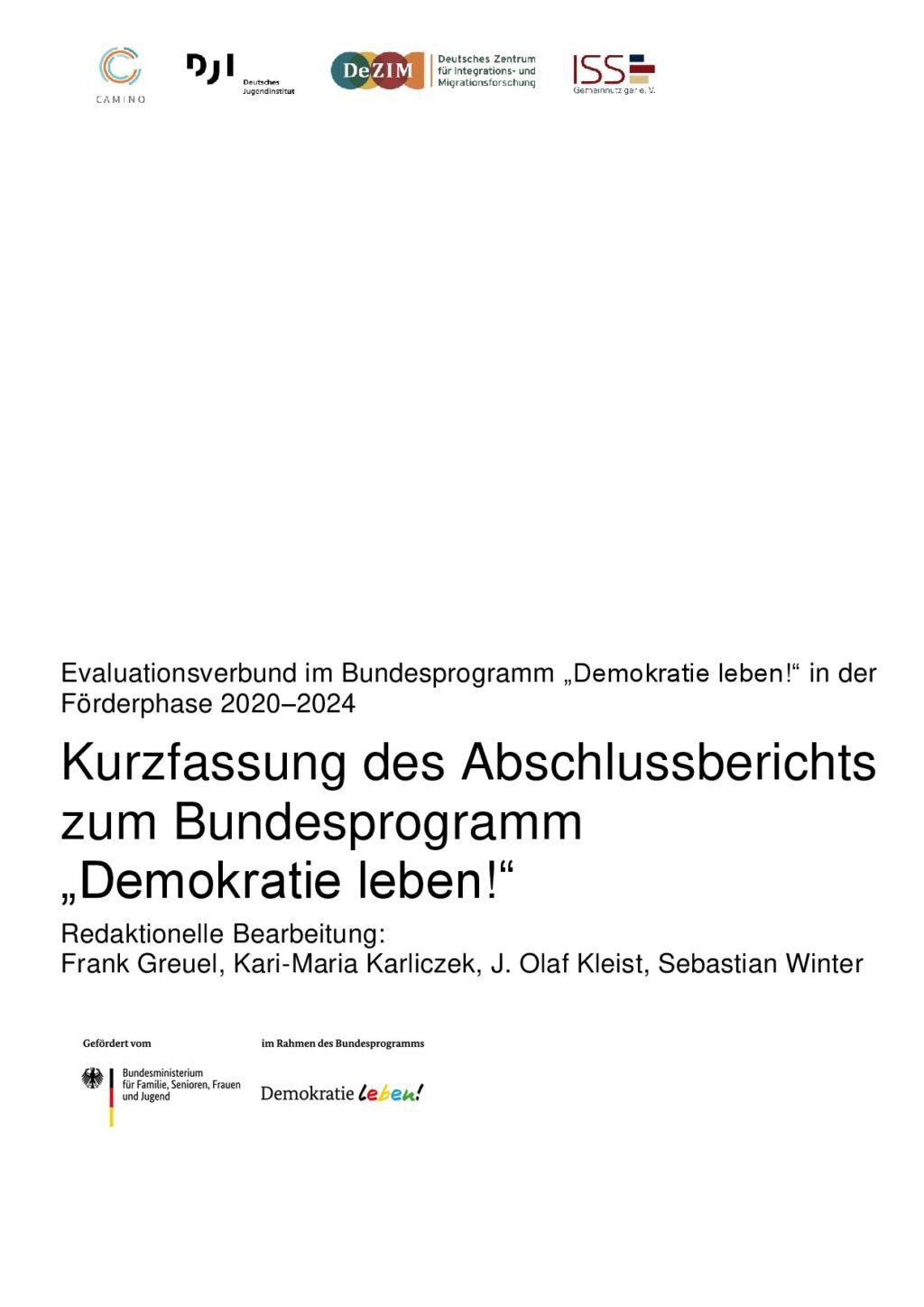 Cover von Abschlussbericht. Erträge der Förderung im Handlungsbereich Bund. Wissenschaftliche Begleitung Handlungsbereich Bund im Bundes- programm "Demokratie leben!" in der Förderperiode 2020 bis 2024
