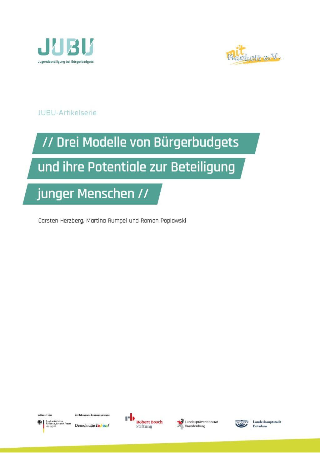 Cover von Drei Modelle von Bürgerbudgets und ihre Potentiale zur Beteiligung junger Menschen