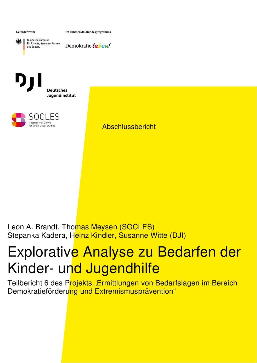 Cover von Abschlussbericht: Explorative Analyse zu Bedarfen der Kinder- und Jugendhilfe. Teilbericht 6 des Projekts "Ermittlungen von Bedarfslagen im Bereich Demokratieförderung und Extremismusprävention"