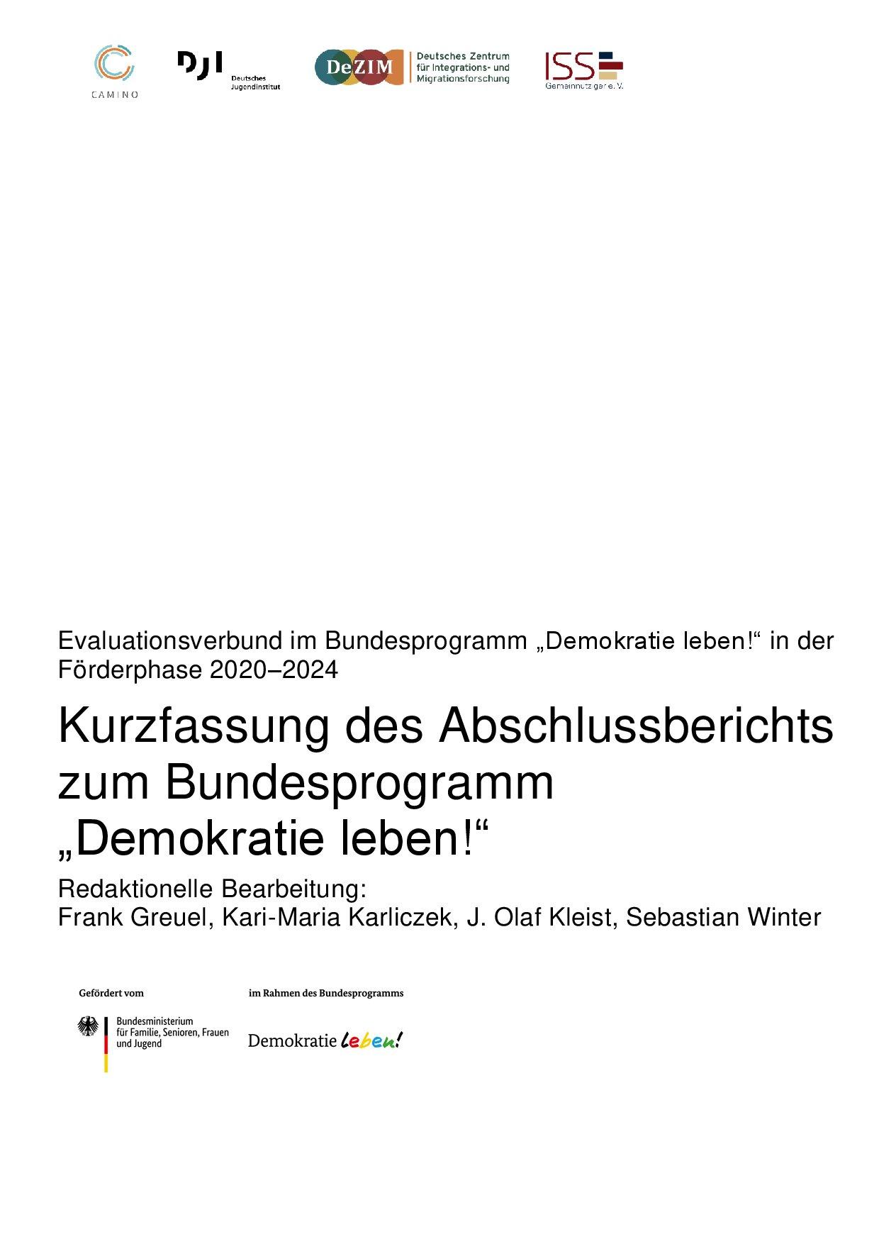 Cover von Kurzfassung des Abschlussberichts zum Bundesprogramm "Demokratie leben!". Evaluationsverbund im Bundesprogramm "Demokratie leben!" in der Förderphase 2020–2024
