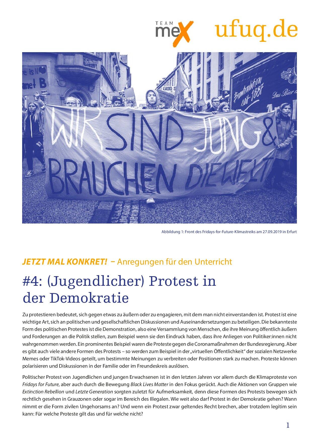 Cover von JETZT MAL KONKRET! – Anregungen für den Unterricht. #4: (Jugendlicher) Protest in der Demokratie