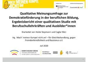 Cover von Qualitative Meinungsumfrage zur Demokratieförderung in der beruflichen Bildung, Ergebnisbericht einer qualitativen Studie mit Berufsschullehrkräften und Ausbilder*innen