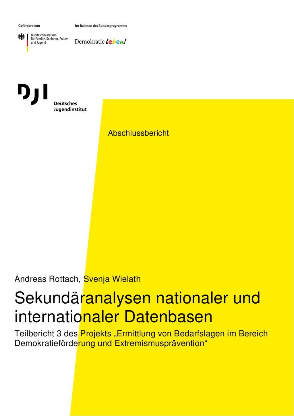 Cover von Abschlussbericht: Sekundäranalysen nationaler und internationaler Datenbasen. Teilbericht 3 des Projekts "Ermittlung von Bedarfslagen im Bereich Demokratieförderung und Extremismusprävention"