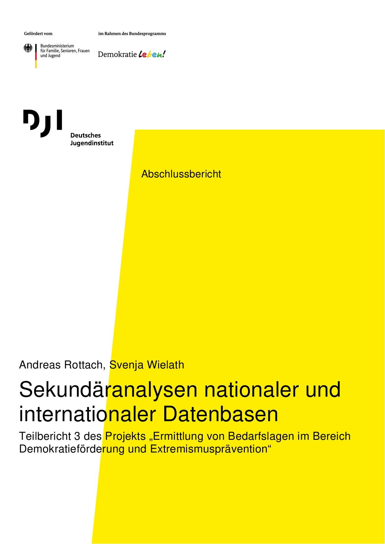 Cover von Abschlussbericht: Sekundäranalysen nationaler und internationaler Datenbasen. Teilbericht 3 des Projekts "Ermittlung von Bedarfslagen im Bereich Demokratieförderung und Extremismusprävention"