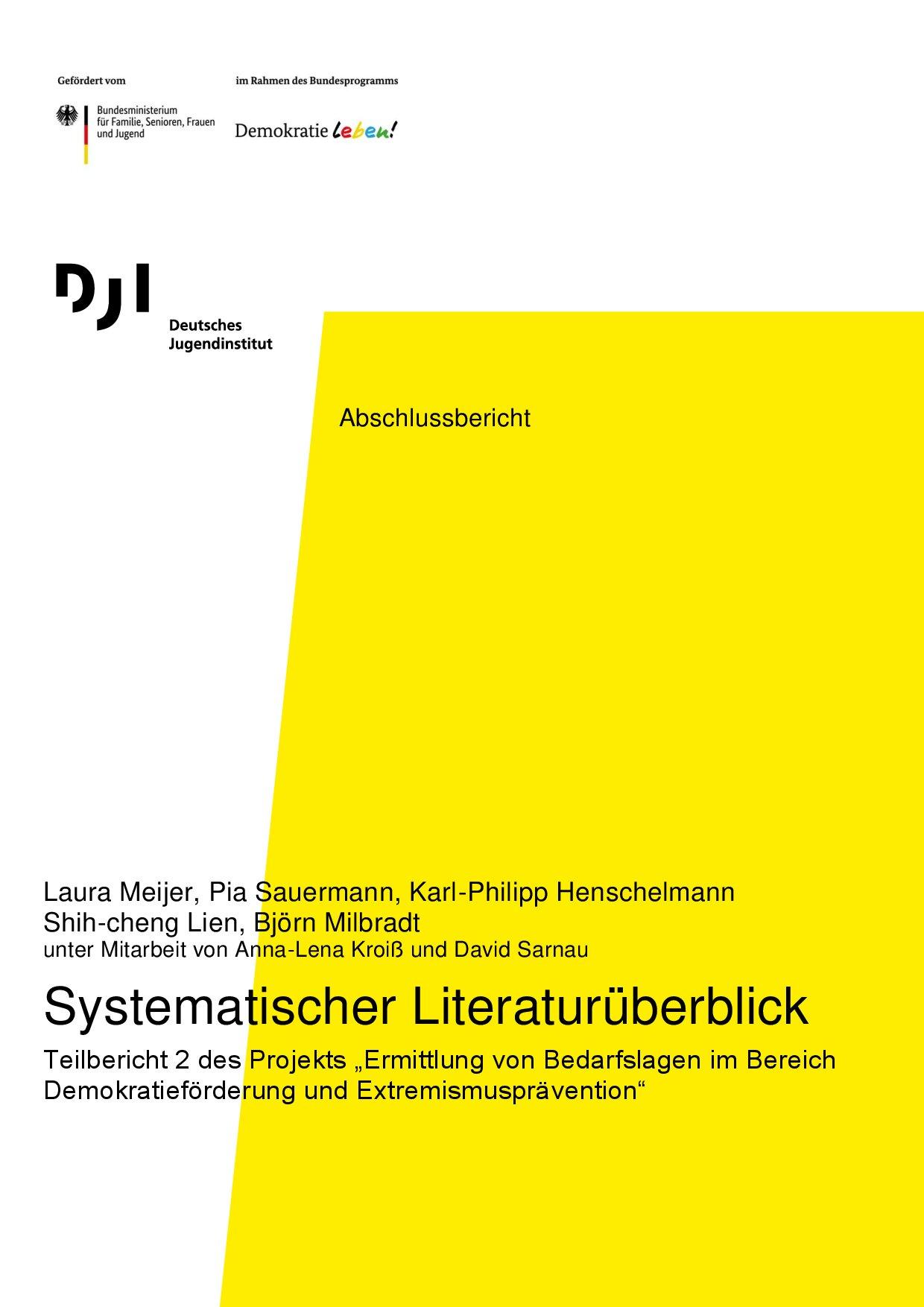 Cover von Abschlussbericht: Systematischer Literaturüberblick. Teilbericht 2 des Projekts "Ermittlung von Bedarfslagen im Bereich Demokratieförderung und Extremismusprävention"