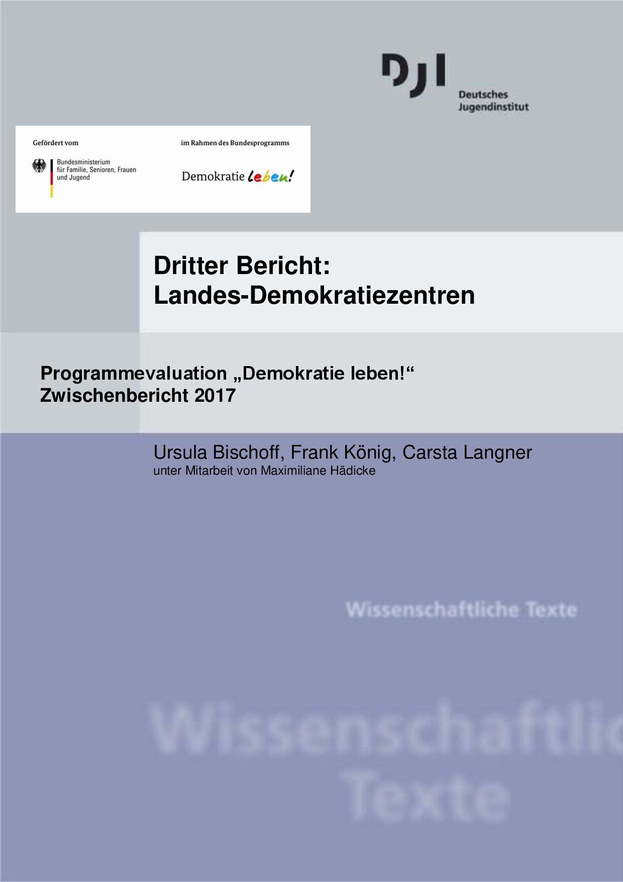 Cover von Dritter Bericht: Landes-Demokratiezentren. Programmevaluation "Demokratie leben!" Zwischenbericht 2017
