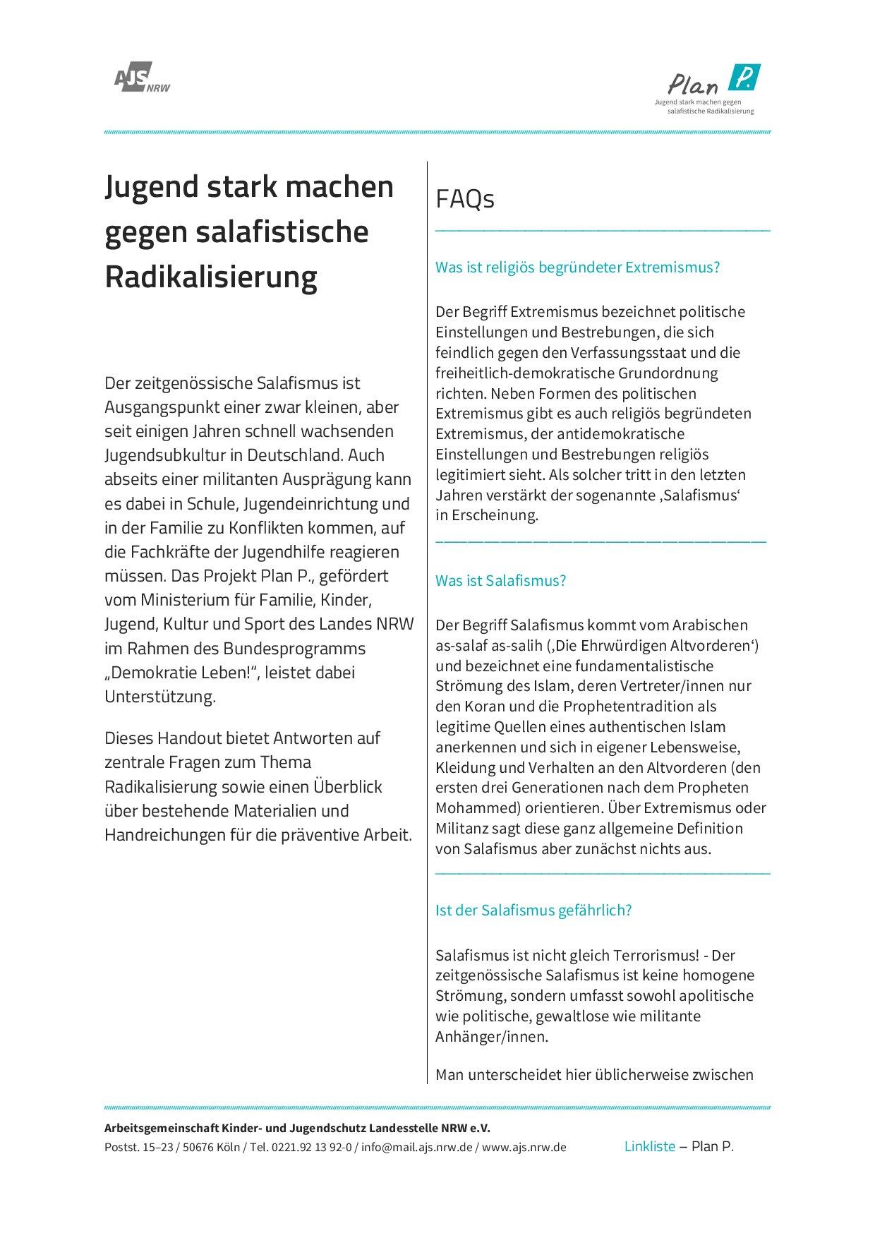 Cover von Jugend stark machen gegen salafistische Radikalisierung