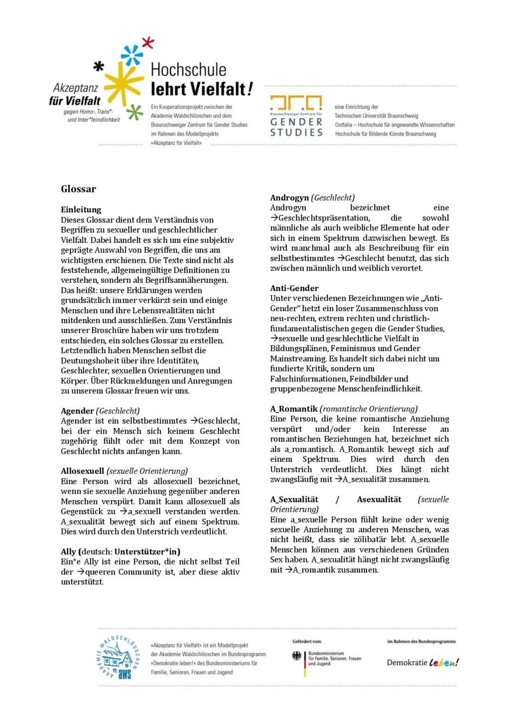 Cover von Glossar Begrifflichkeiten sexueller und geschlechtlicher Vielfalt