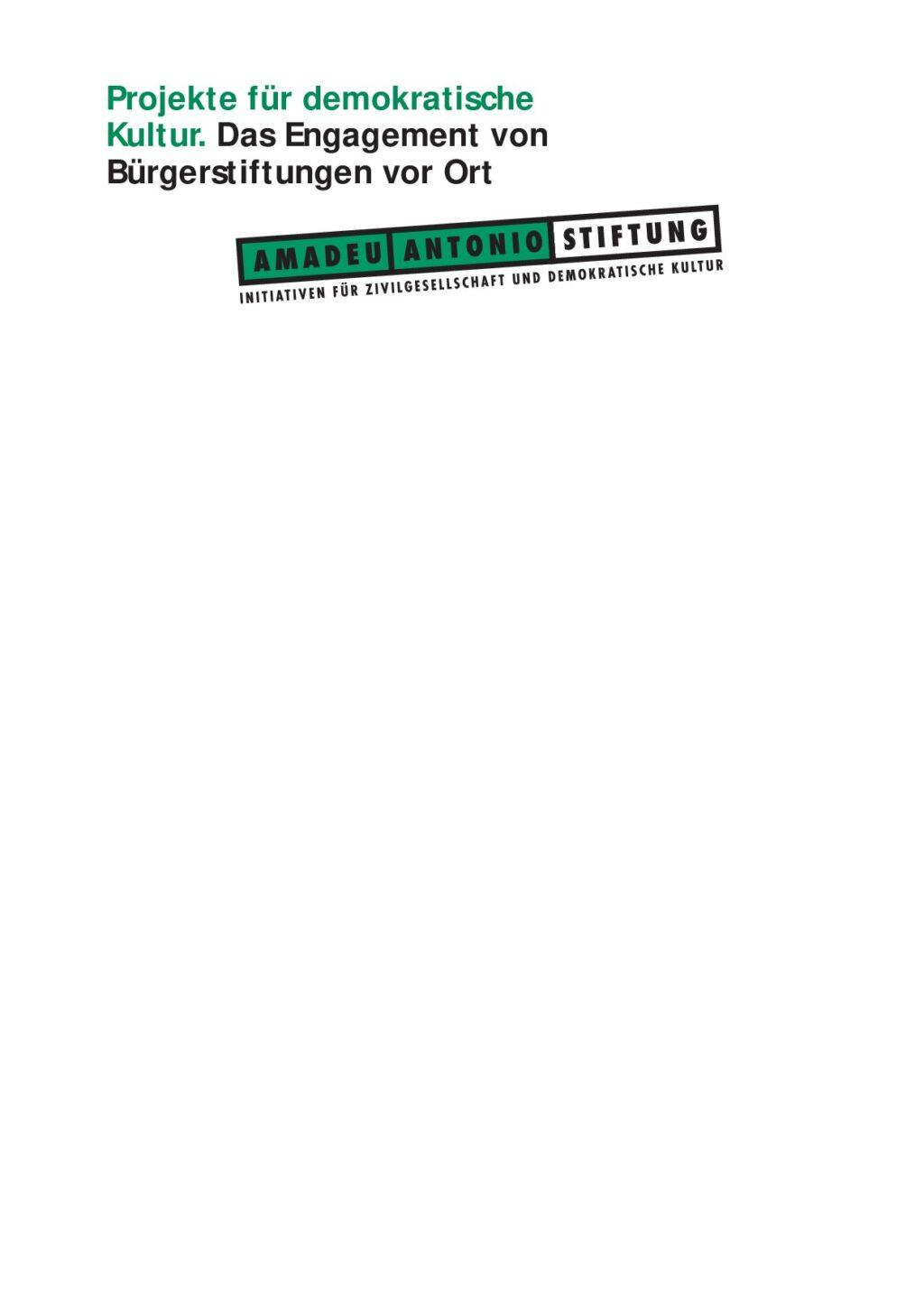 Cover von Projekte für demokratische Kultur. Das Engagement von Bürgerstiftungen vor Ort