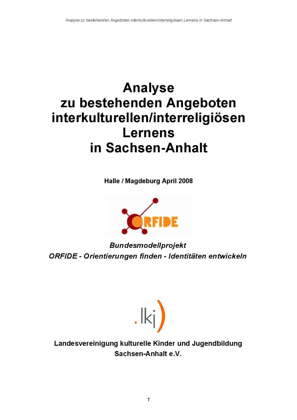 Cover von Analyse zu bestehenden Angeboten Interkulturellen/Interreligiösen Lernens in Sachsen Anhalt
