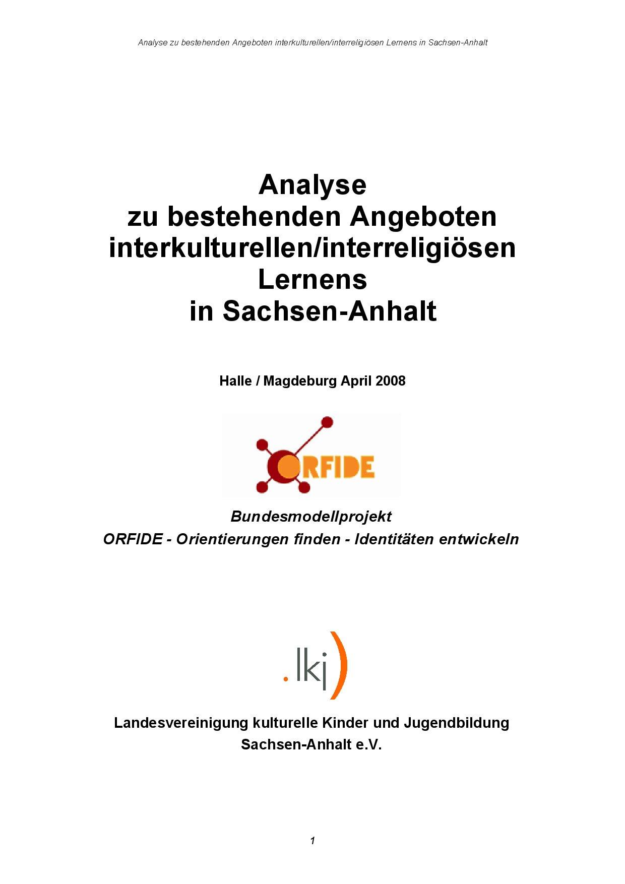 Cover von Analyse zu bestehenden Angeboten Interkulturellen/Interreligiösen Lernens in Sachsen Anhalt