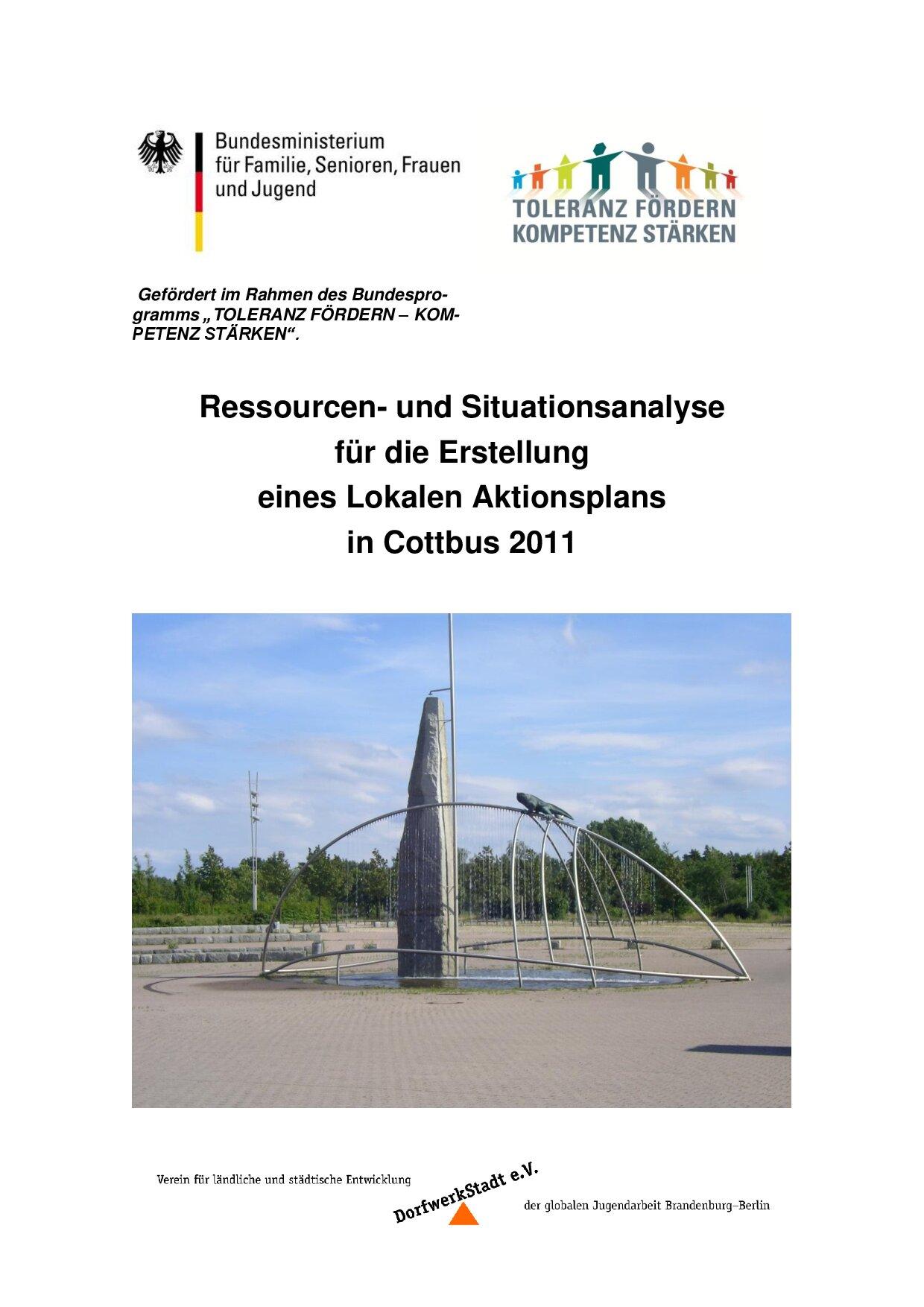 Cover von Ressourcen- und Situationsanalyse für die Erstellung eines Lokalen Aktionsplans in Cottbus 2011