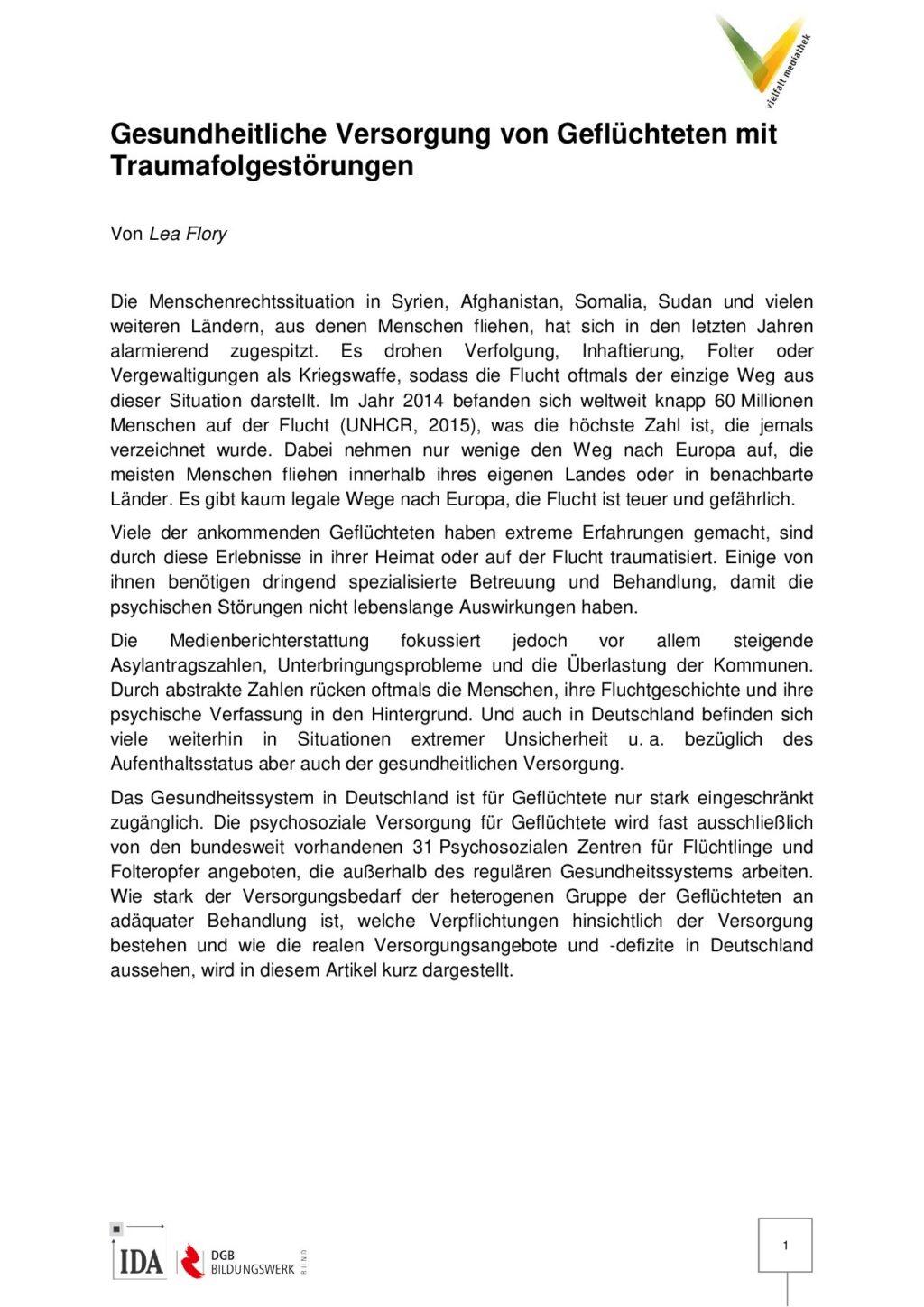 Cover von Gesundheitliche Versorgung von Geflüchteten mit Traumafolgestörungen