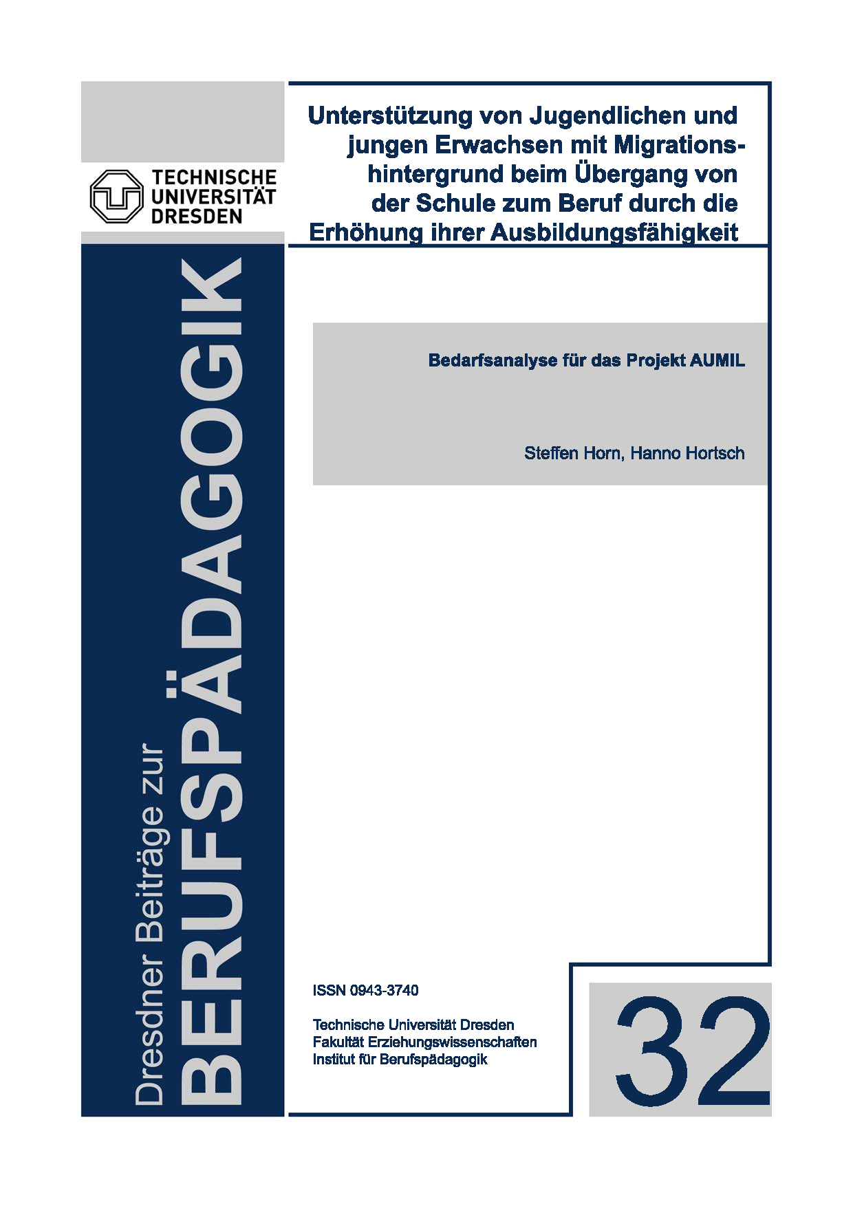 Cover von Bedarfsanalyse für das Projekt AUMIL. Dresdner Beiträge zur Berufspädagogik Heft 32