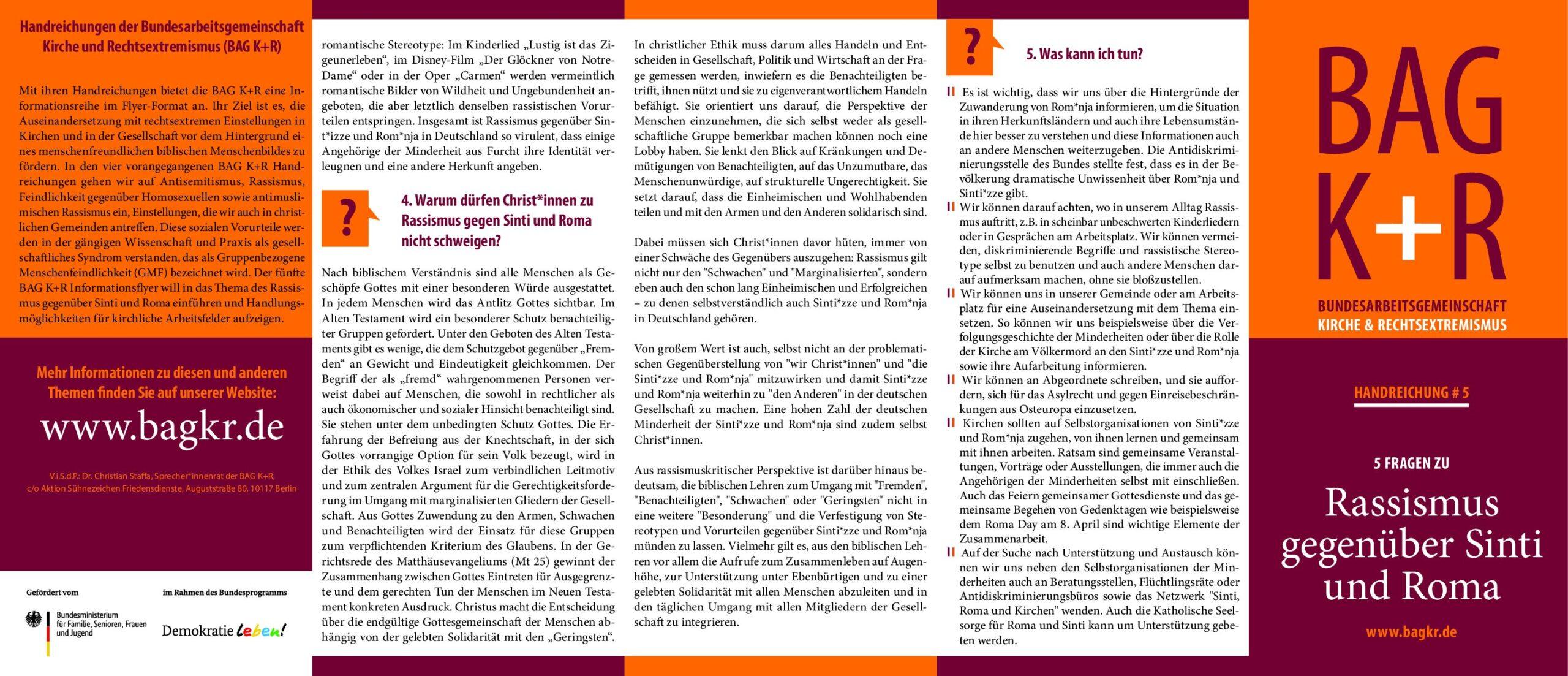 Cover von Handreichung #5 5 Fragen zu Rassismus gegenüber Sinti und Roma