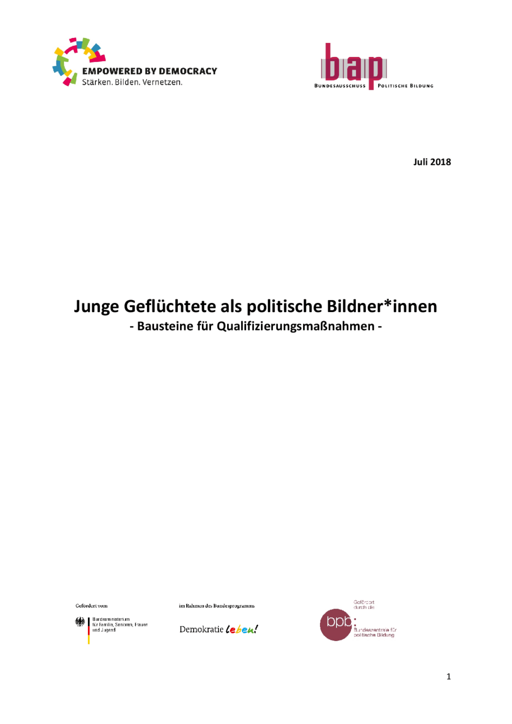Cover von Junge Geflüchtete als politische Bildner*innen. Bausteine für Qualifizierungsmaßnahmen