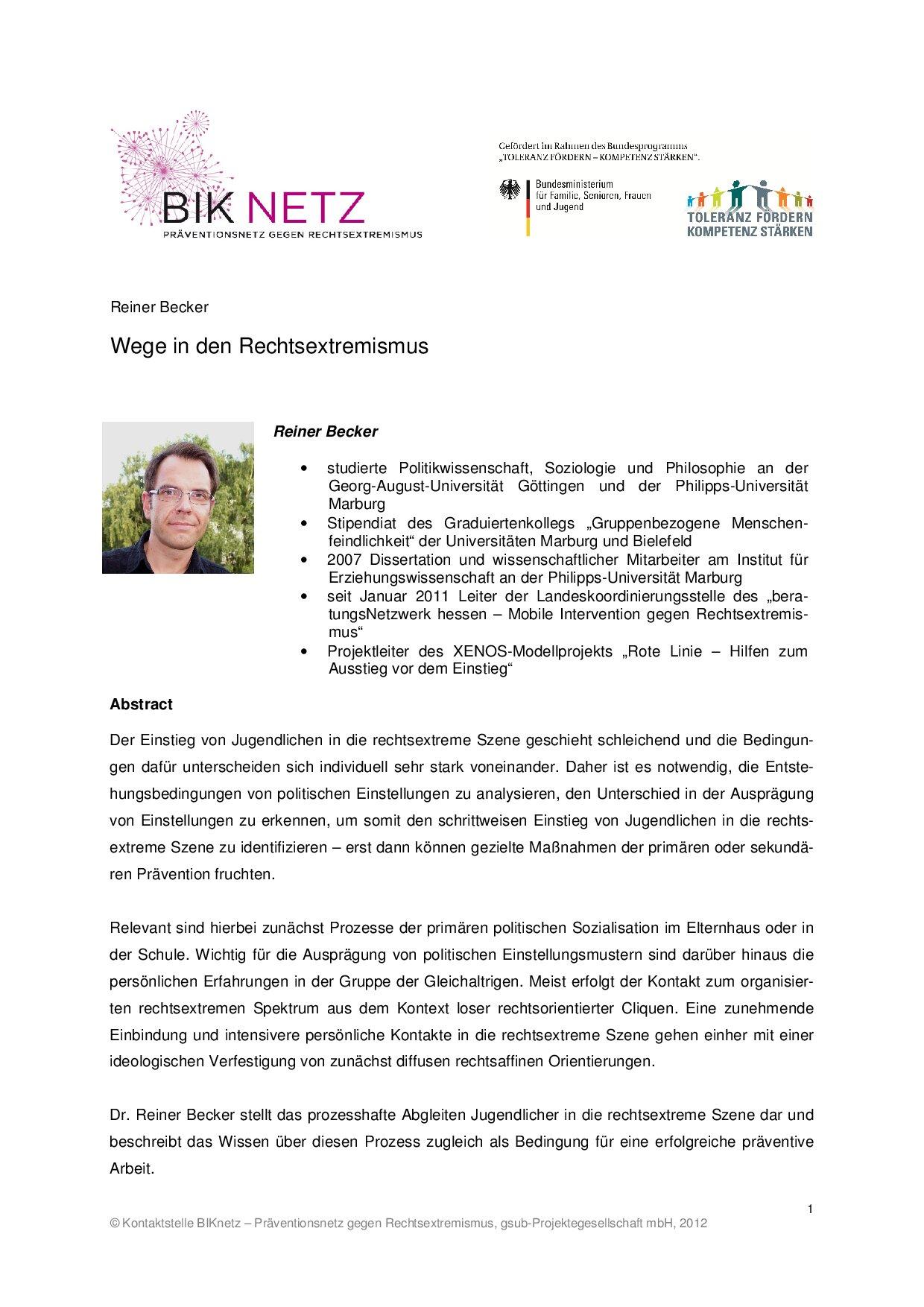 Cover von Wege in den Rechtsextremismus