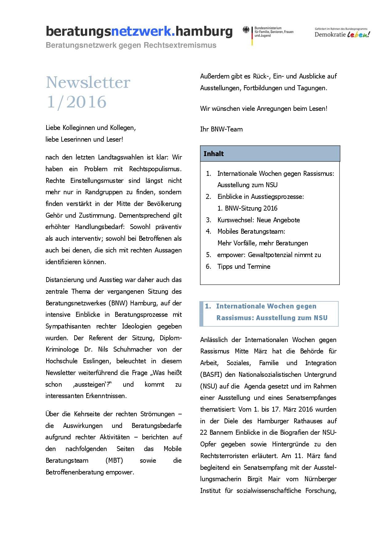 Cover von Newsletter 1/2016