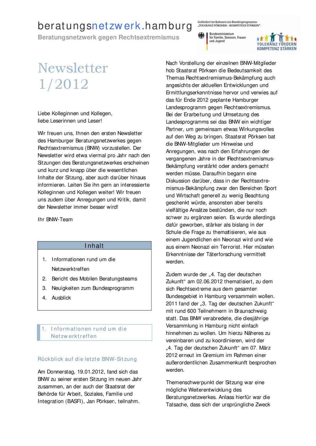 Cover von Newsletter 1/2012