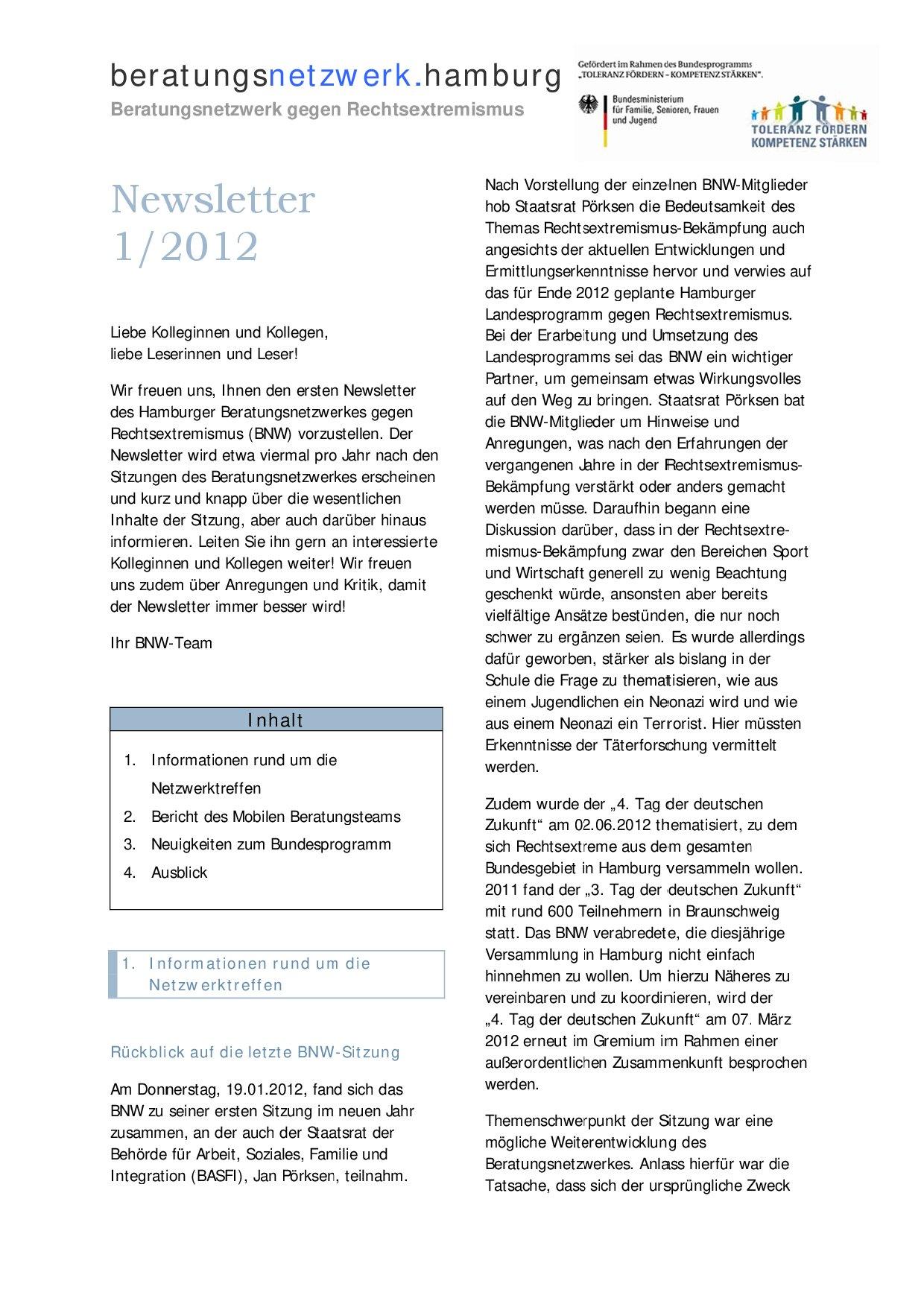 Cover von Newsletter 1/2012