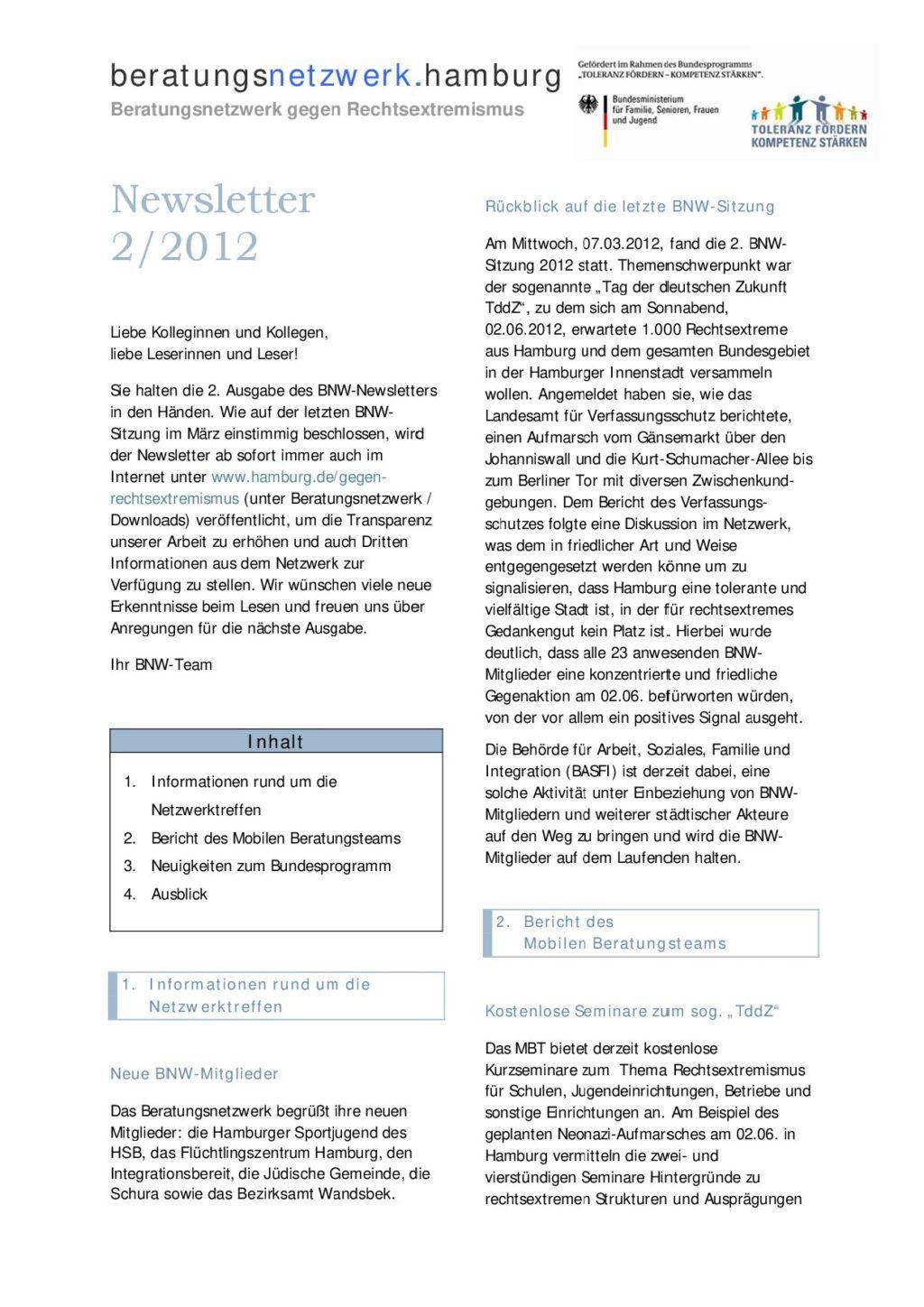 Cover von Newsletter 2/2012