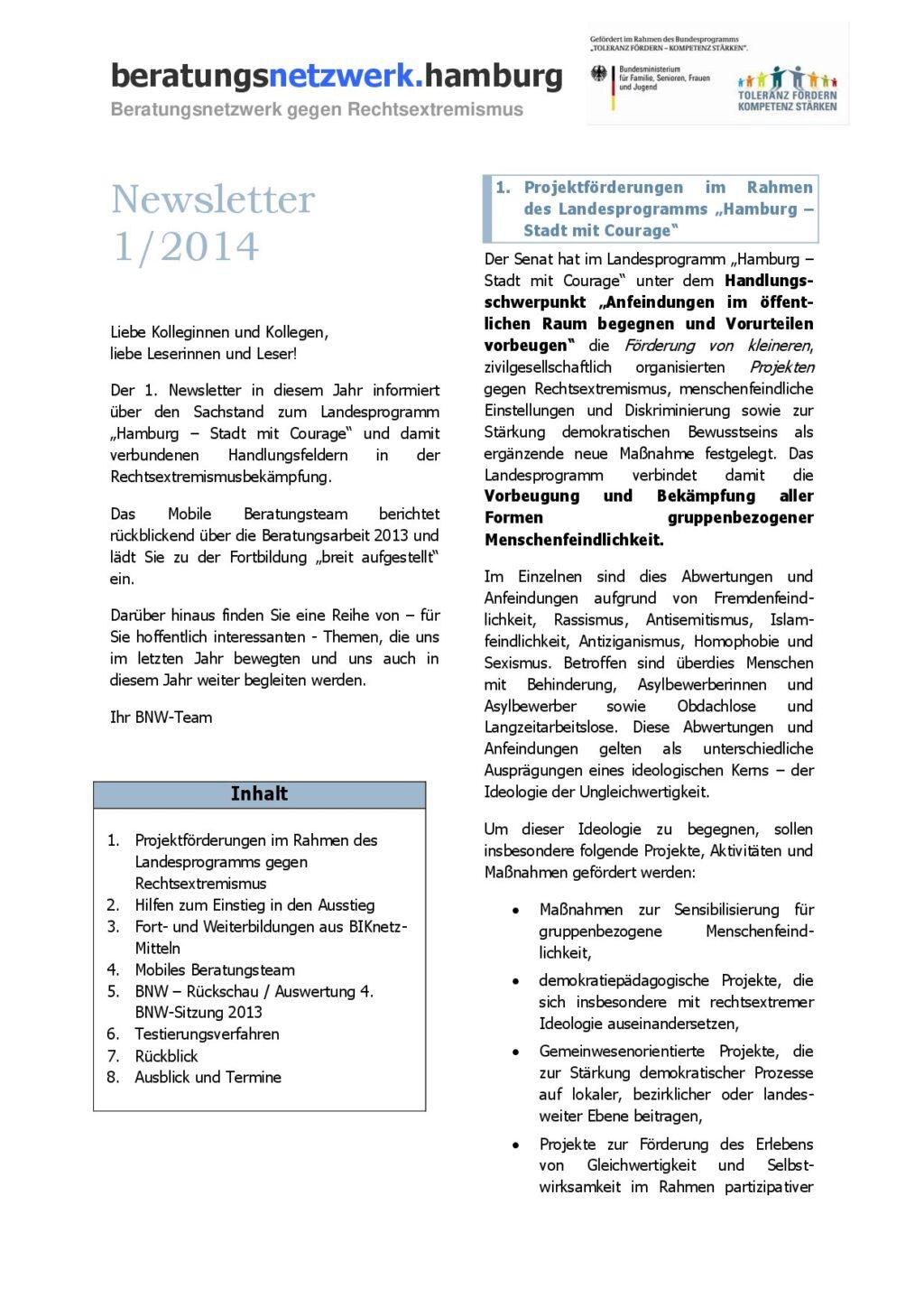 Cover von Newsletter 1/2014