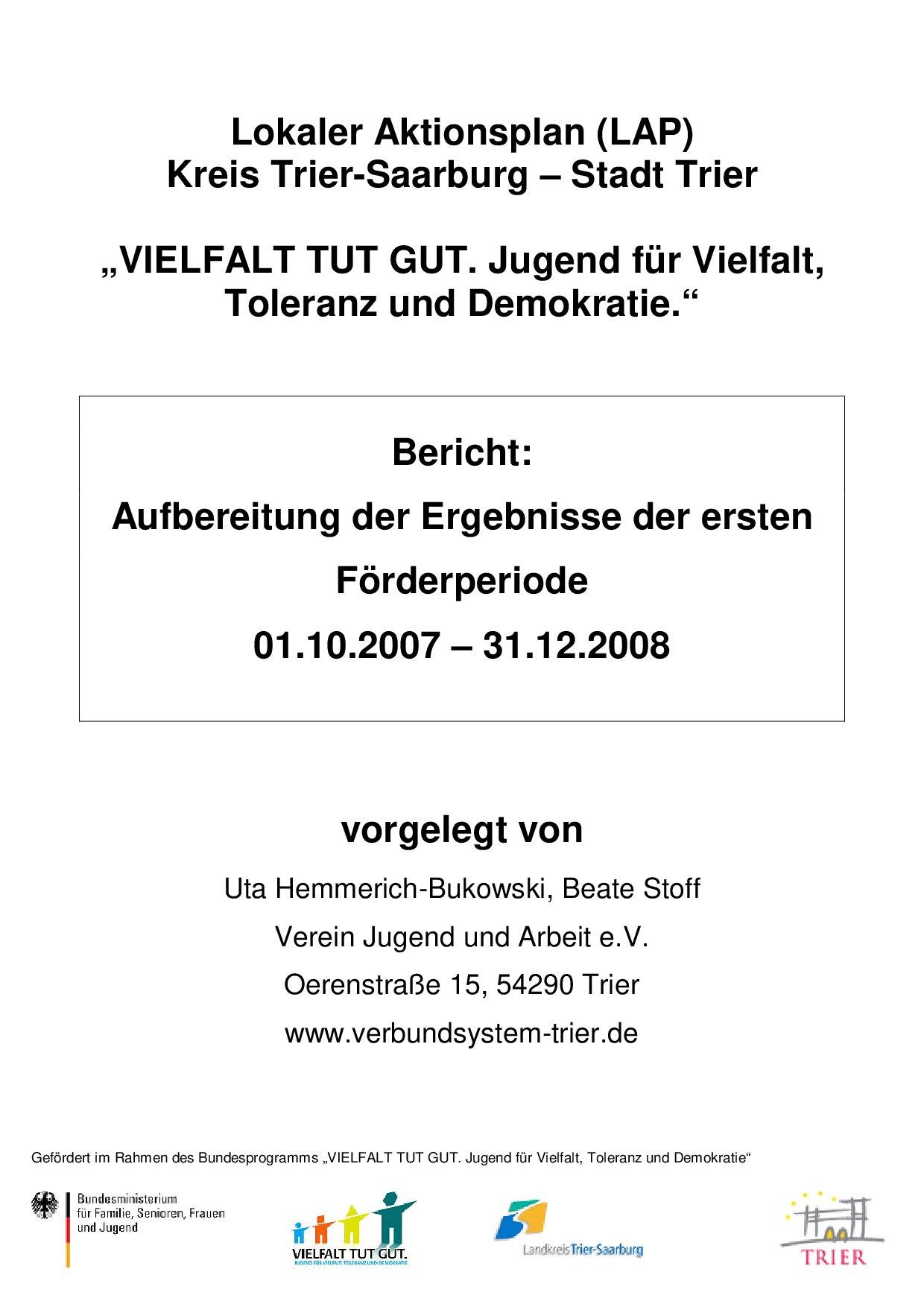 Cover von Lokaler Aktionsplan (LAP) Kreis Trier-Saarburg – Trier Bericht: Aufbereitung der Ergebnisse der ersten Förderperiode