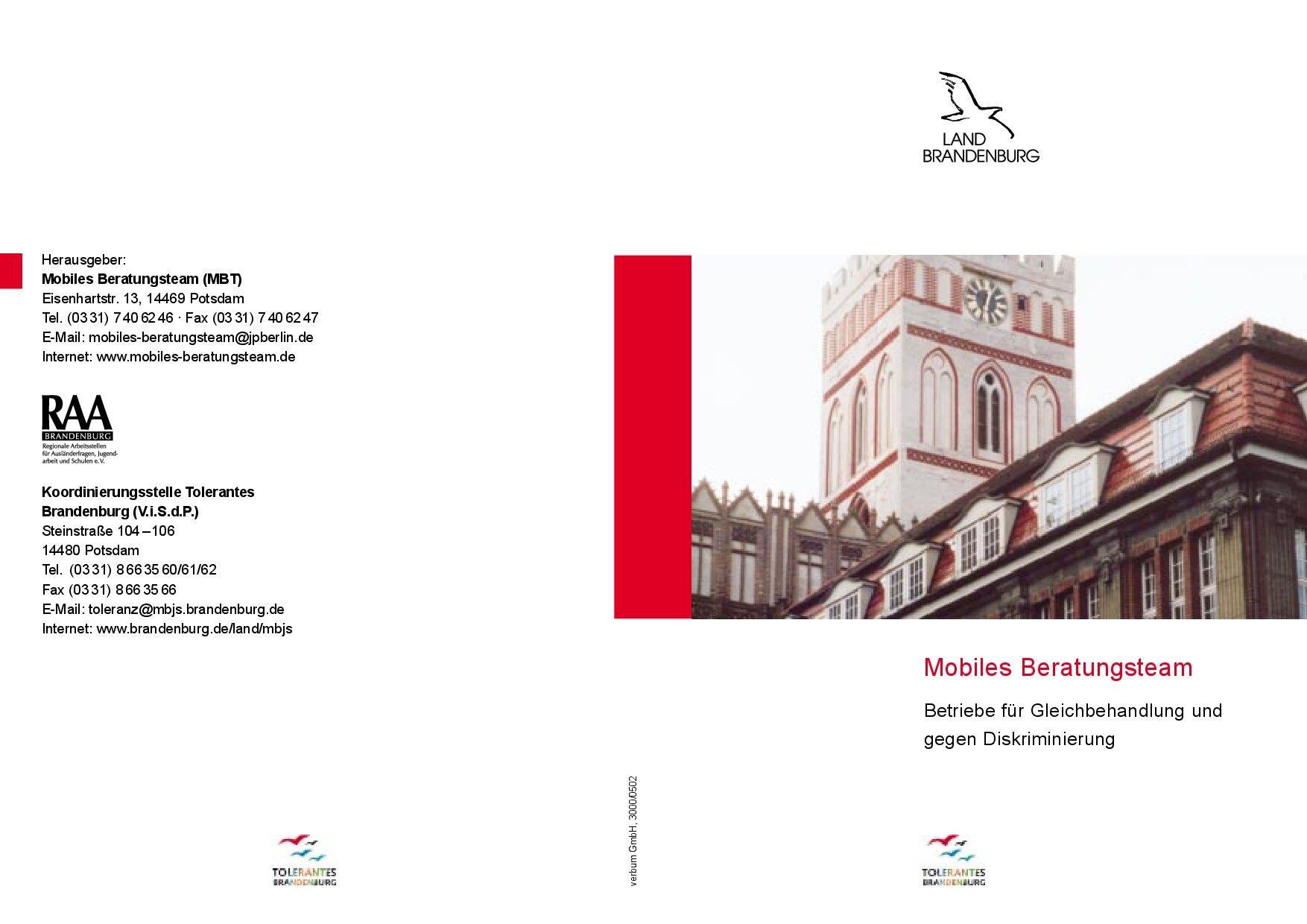 Cover von Mobiles Beratungsteam. Betriebe für Gleichbehandlung und gegen Diskriminierung