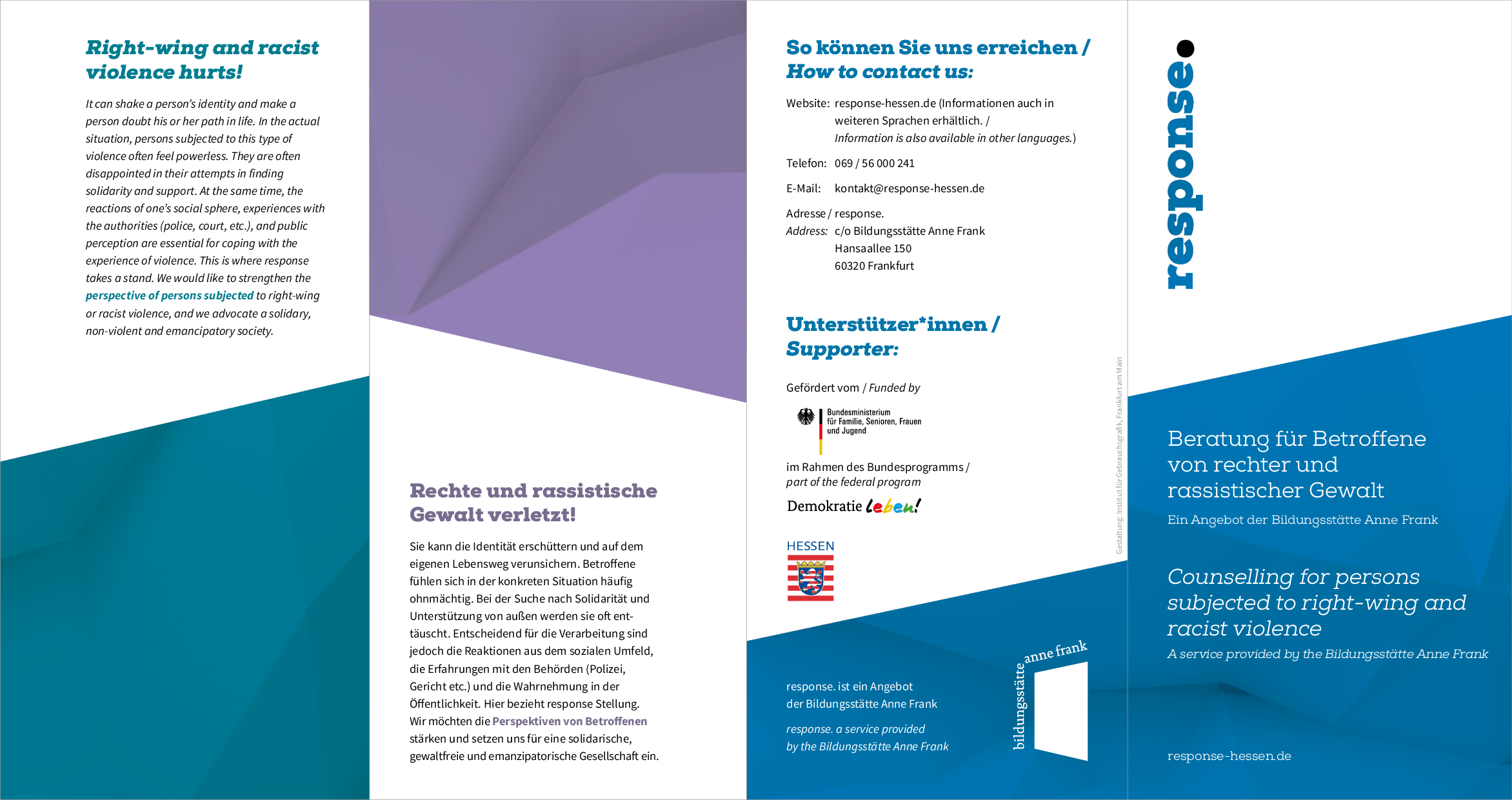 Cover von response. Beratung für Betroffene von rechter und rassistischer Gewalt. Ein Angebot der Bildungsstätte Anne Frank