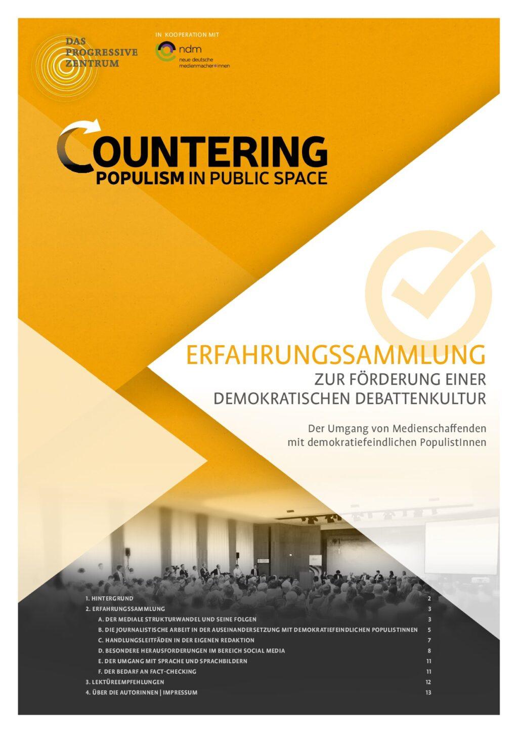 Cover von Erfahrungssammlung zur Förderung einer demokratischen Debattenkultur. Der Umgang von Medienschaffenden mit demokratiefeindlichen PopulistInnen