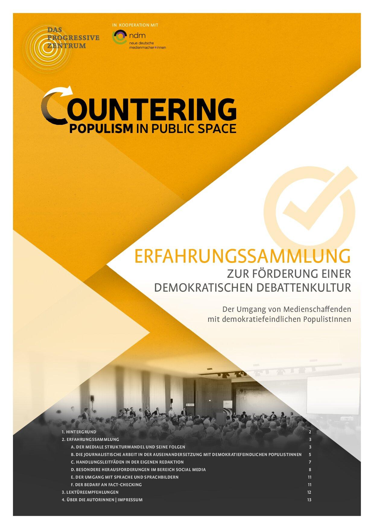 Cover von Erfahrungssammlung zur Förderung einer demokratischen Debattenkultur. Der Umgang von Medienschaffenden mit demokratiefeindlichen PopulistInnen