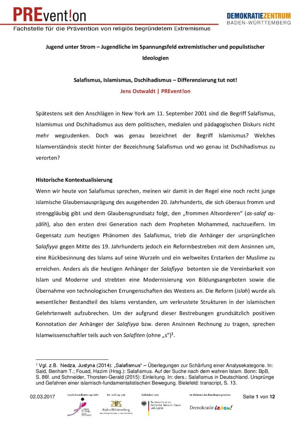 Cover von Jugend unter Strom – Jugendliche im Spannungsfeld extremistischer und populistischer Ideologien. Salafismus, Islamismus, Dschihadismus – Differenzierung tut not!