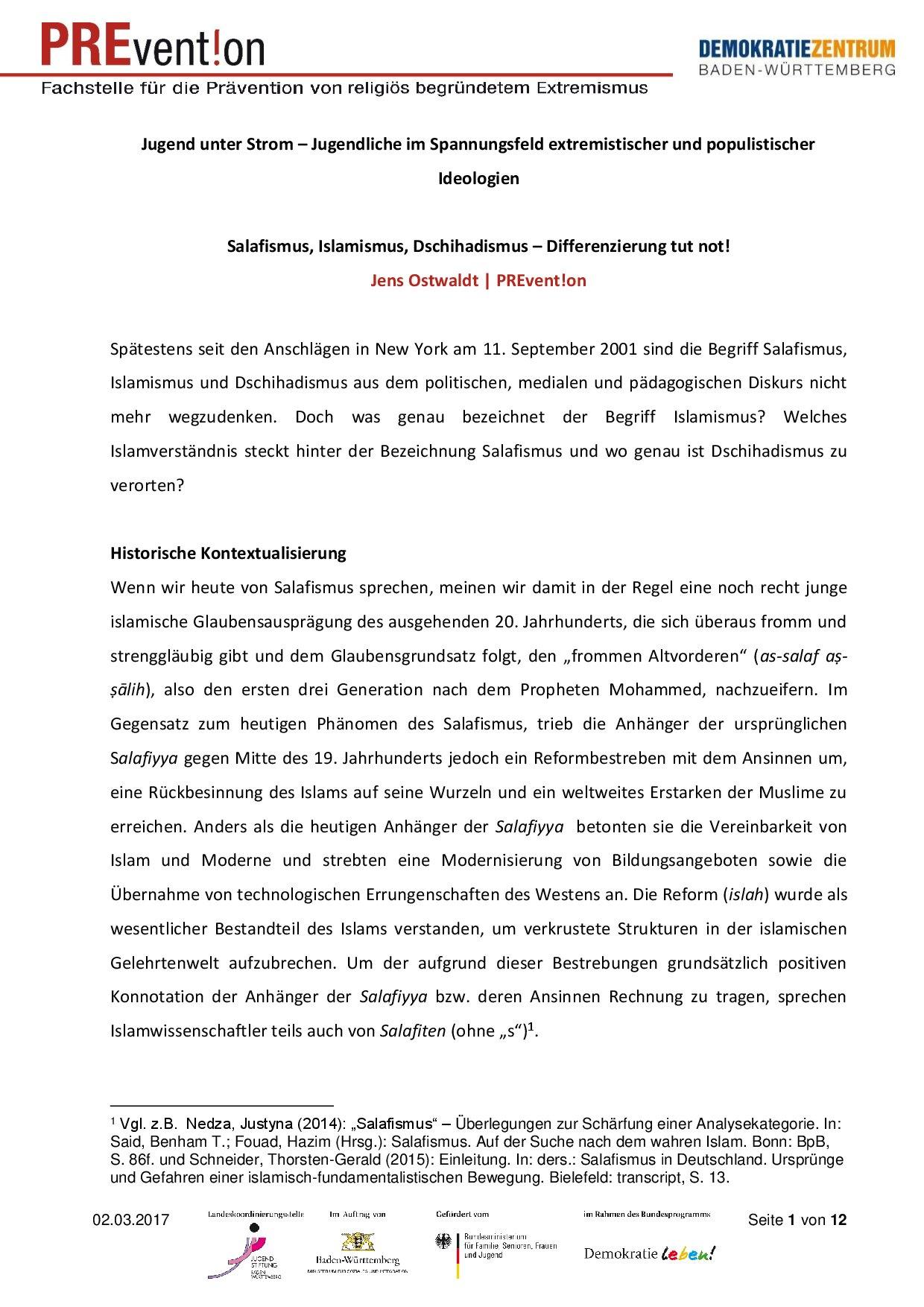Cover von Jugend unter Strom – Jugendliche im Spannungsfeld extremistischer und populistischer Ideologien. Salafismus, Islamismus, Dschihadismus – Differenzierung tut not!