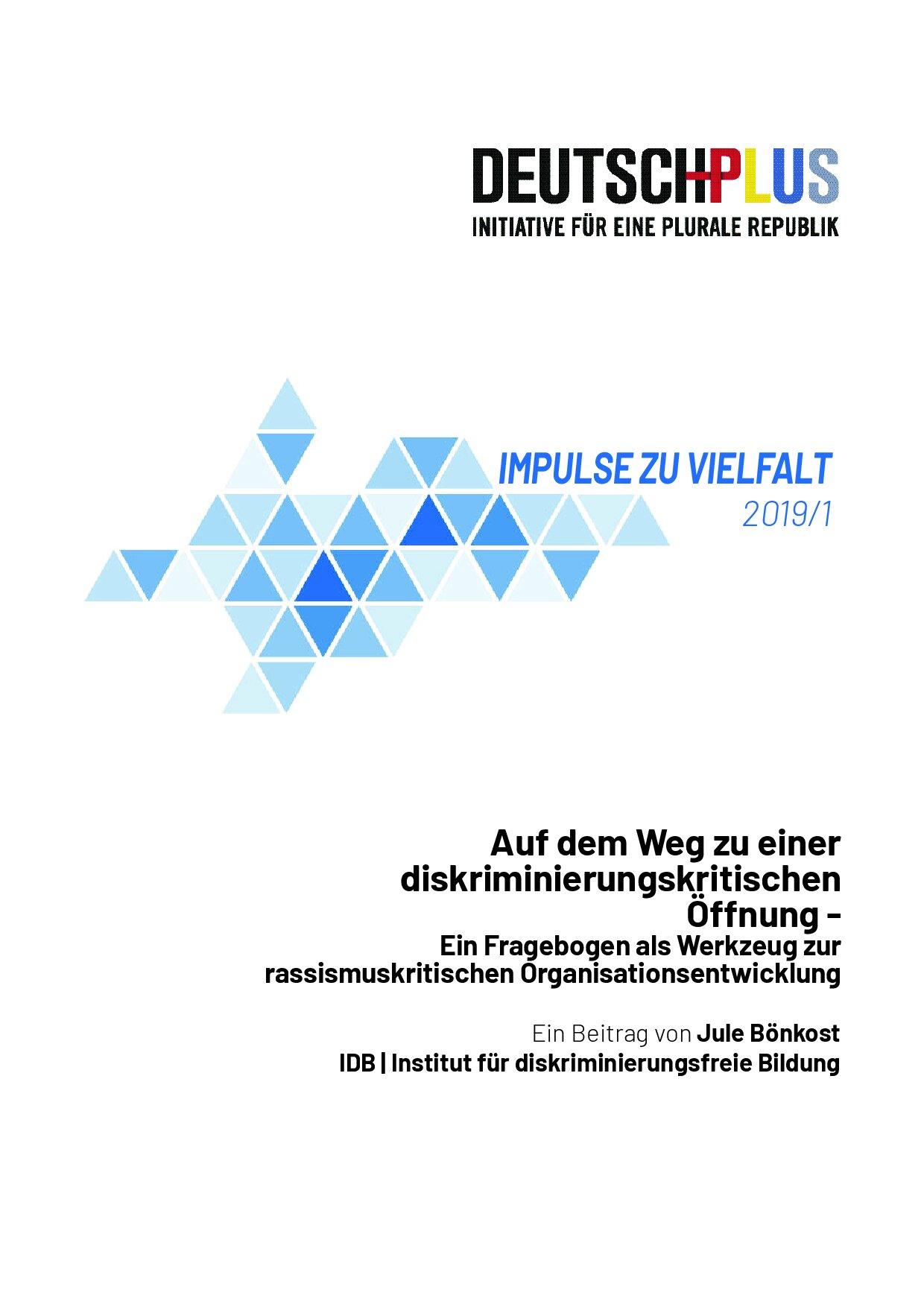 Cover von Impulse zu Vielfalt 2019/1. Auf dem Weg zu einer diskriminierungskritischen Öffnung – Ein Fragebogen als Werkzeug zur rassismuskritischen Organisationsentwicklung