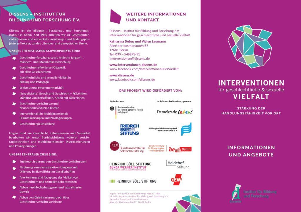 Cover von Interventionen für geschlechtliche & sexuelle Vielfalt. Stärkung der Handlungsfähigkeit vor Ort. Informationen und Angebote
