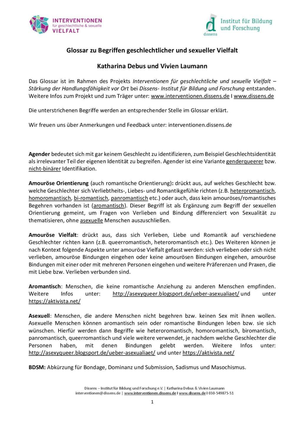 Cover von Glossar zu Begriffen geschlechtlicher und sexueller Vielfalt