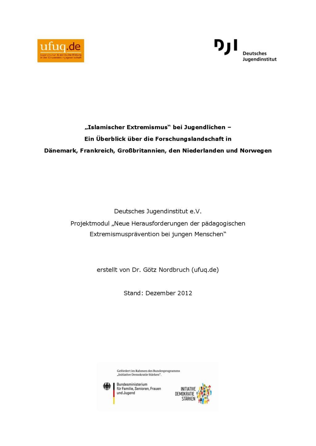 Cover von "Islamischer Extremismus" bei Jugendlichen – Ein Überblick über die Forschungslandschaft in Dänemark, Frankreich, Großbritannien, den Niederlanden und Norwegen