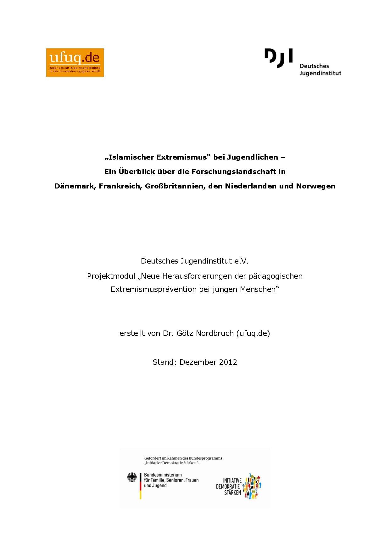 Cover von "Islamischer Extremismus" bei Jugendlichen – Ein Überblick über die Forschungslandschaft in Dänemark, Frankreich, Großbritannien, den Niederlanden und Norwegen
