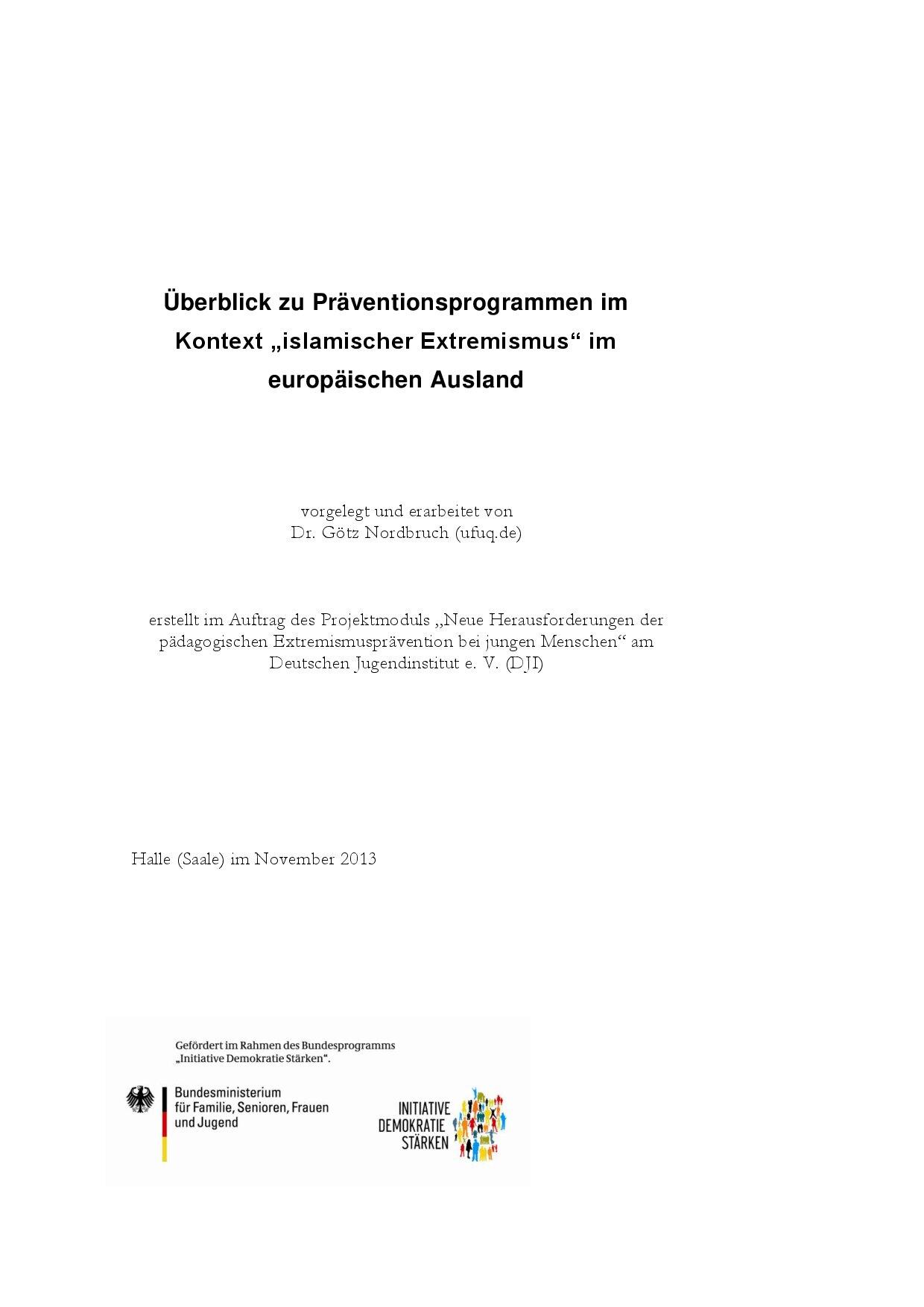 Cover von Überblick zu Präventionsprogrammen im Kontext "islamischer Extremismus" im europäischen Ausland