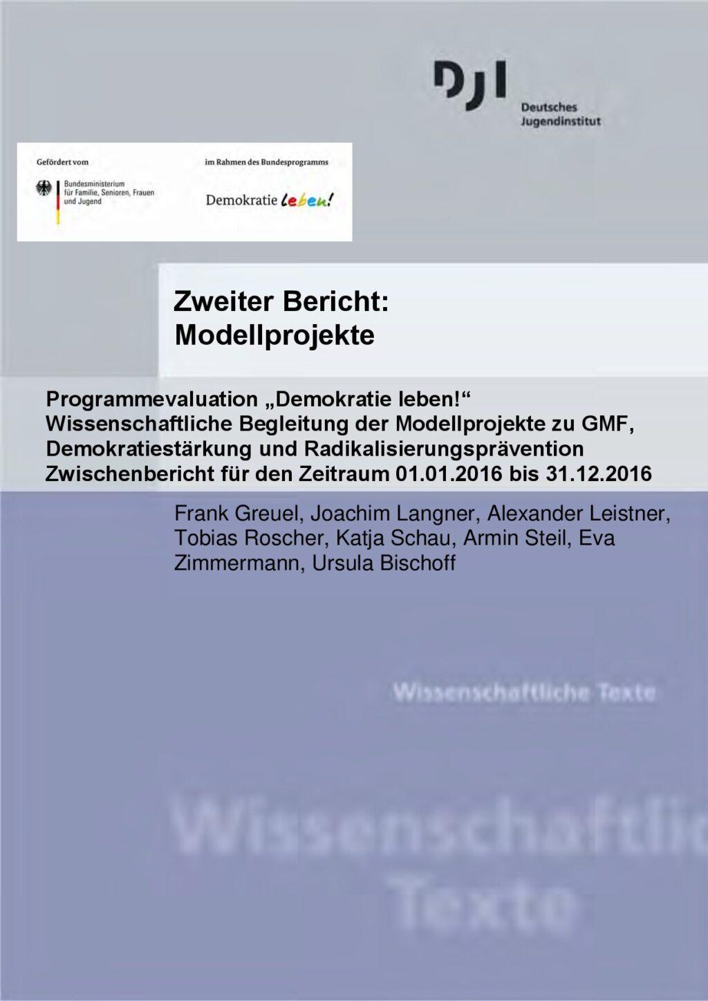 Cover von Zweiter Bericht: Modellprojekte Programmevaluation "Demokratie leben!" Wissenschaftliche Begleitung der Modellprojekte zu GMF, Demokratiestärkung und Radikalisierungsprävention. Zwischenbericht für den Zeitraum 01.01.2016 bis 31.12.2016