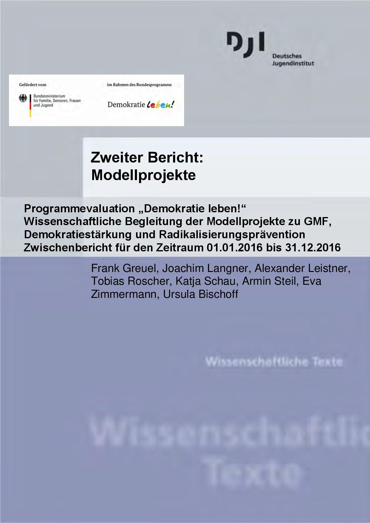 Cover von Zweiter Bericht: Modellprojekte Programmevaluation "Demokratie leben!" Wissenschaftliche Begleitung der Modellprojekte zu GMF, Demokratiestärkung und Radikalisierungsprävention. Zwischenbericht für den Zeitraum 01.01.2016 bis 31.12.2016